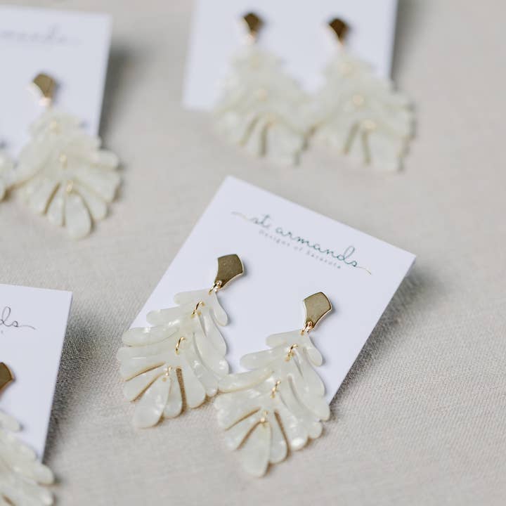 St Armands Designs of Sarasota - Wholesale Dangle Earrings - White Petite Palm Drops