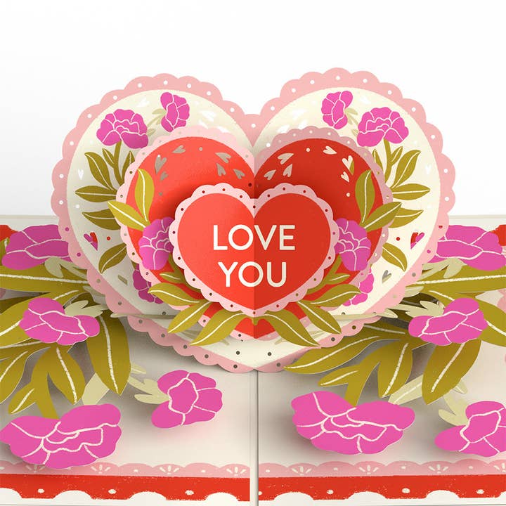 Vintage Floral Love You Heart Pop-Up Card 5x7" for wholesale by Lovepop Cards