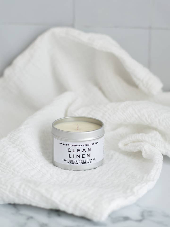 Scented Soy Wax Candle Tin 100g Clean Linen for wholesale by Undecided Copenhagen