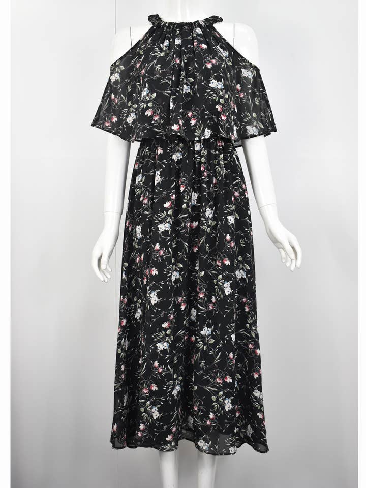 Maxi sin mangas con hombros descubiertos y volantes en el cuello halter para venta al por mayor de Shikha London