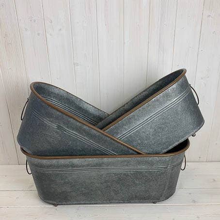 Set of 3 Large Metal Oval Trough Planters for wholesale by Satchville