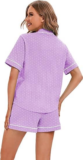 GEXWORLDWIDE - Wholesale Sleepwear Set - Women's - Women's 100% Cotton Pajamas Short Sleeve Wave point10