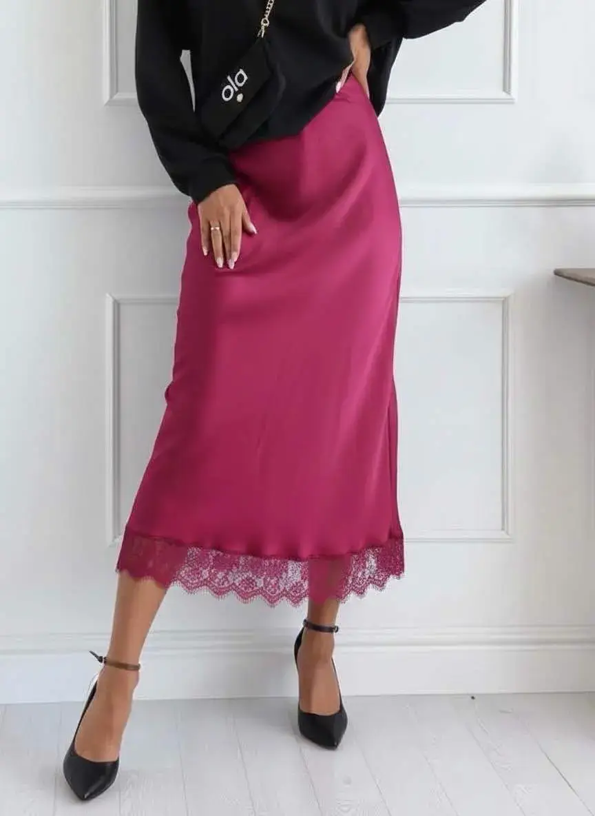 ESTEE BROWN - Wholesale Skirt - Women's - Satin skirt with lace - 65493