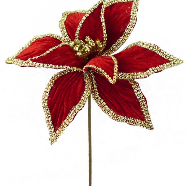 11" x 21" rød og guld fløjlperle Julestjernespray 84586RDGD for engroshandel hos Trendy tree