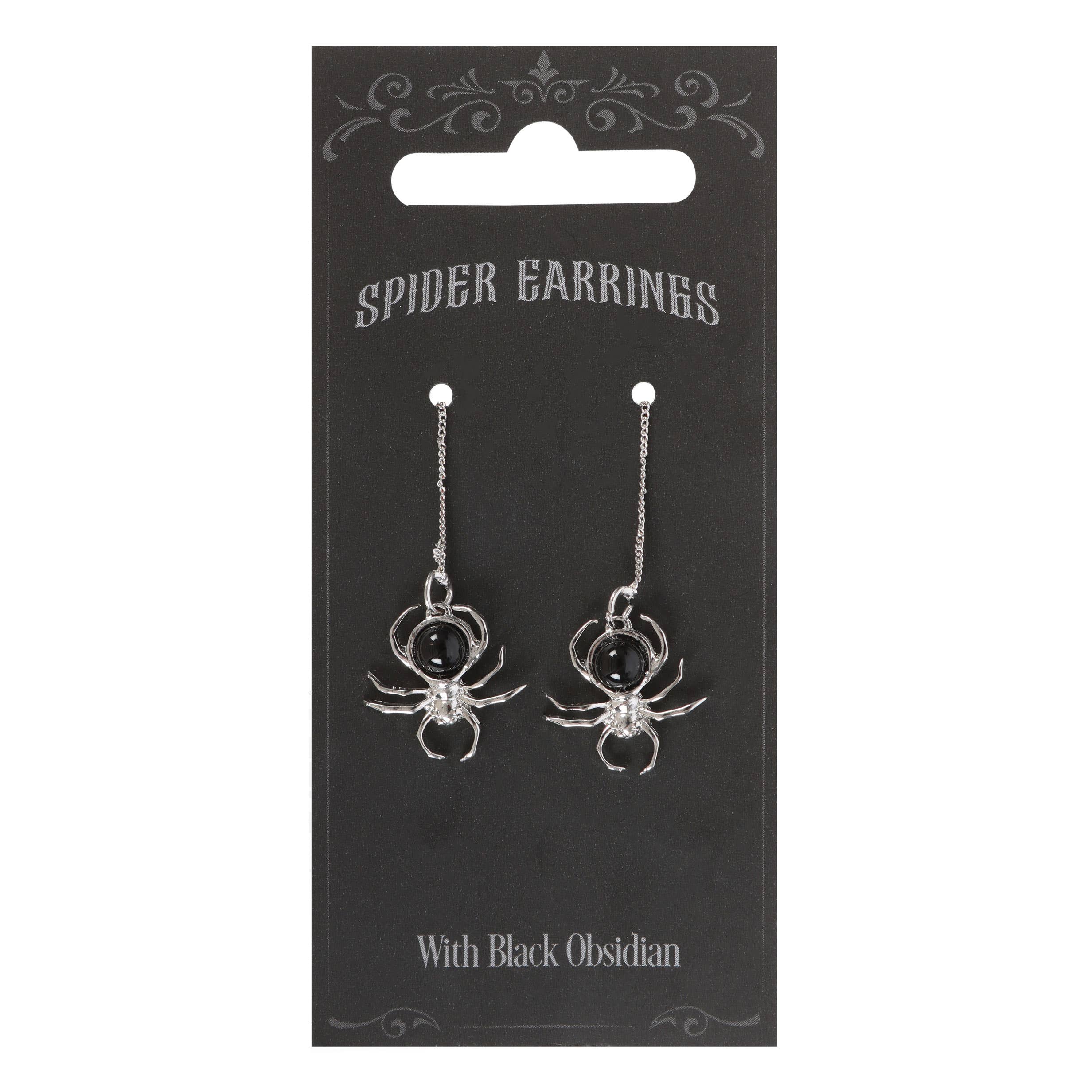 Something Different Wholesale – wholesale Dangle earrings – Gothic Black Obsidian Spider Threader Earrings3