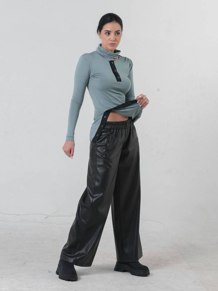 Metamorphoza - Wholesale Pants - Women's - Wide Leg Leather Pants8