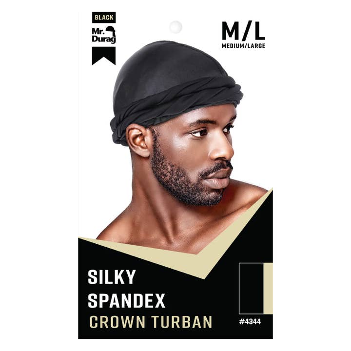 Mr. Durag Silky Spandex Crown Turban Black M/L for wholesale by Annie International, Inc.