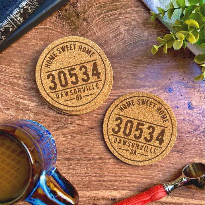 The Lillie Pad - Wholesale Coasters - Custom Zip Code, City and State Cork Coasters - Local Gifts