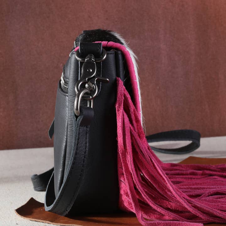 Montana West - Wholesale Crossbody Bag - Women's - RLC-L161 Montana West Genuine Leather Hair-On Collection Fringe Crossbody