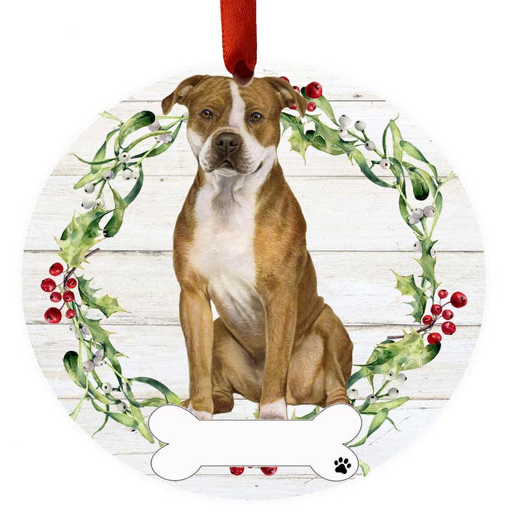 Pitbull Full Body Ceramic Wreath Ornament for wholesale by E&S Pets