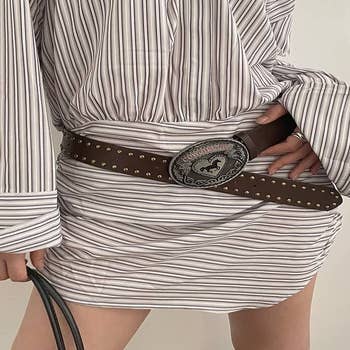 Cowgirl  Floral Detail & Longhorn Buckle Belt ( Honey )