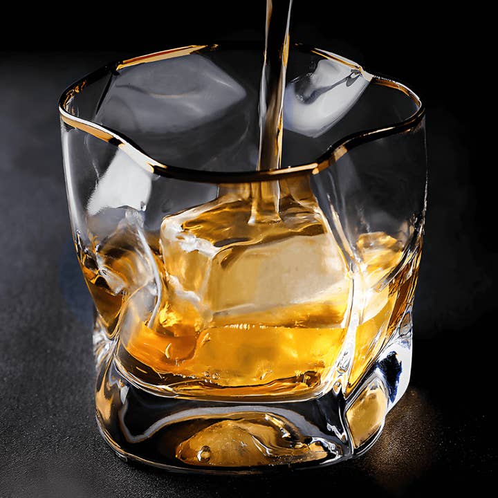 TsukiGlass - Wholesale Cocktail/Liquor Glass - Set of 4 Gold Hoshi Japanese Crystal Whisky Glass 14