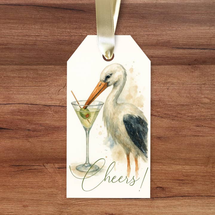 Stork with a Dirty Martini "Cheers" Gift Tag Set for wholesale by Design Carolinas