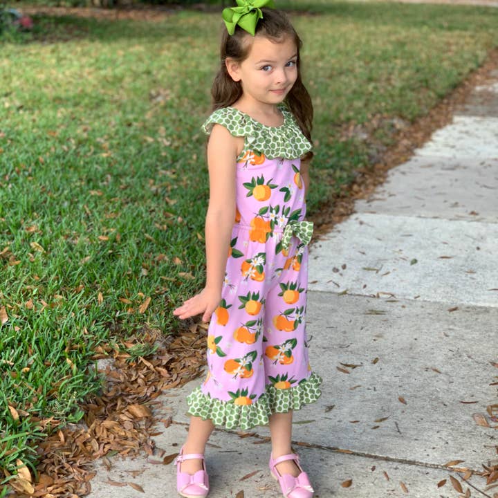AnnLoren - Wholesale Jumpsuit - Kids - AnnLoren Pink Peaches Girls Jumpsuit Capri Ruffle Romper4
