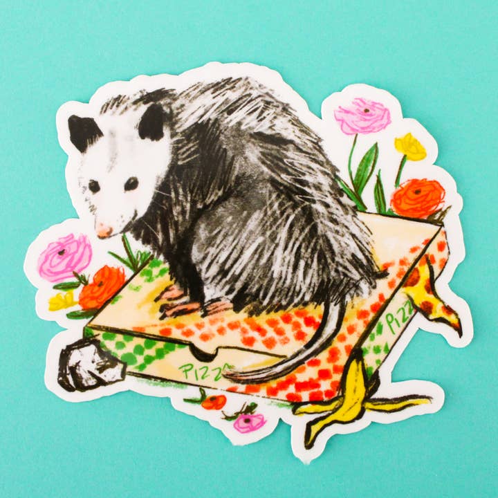 Happy Possum Vinyl Sticker for wholesale by Amy Hartelust Art and Illustration