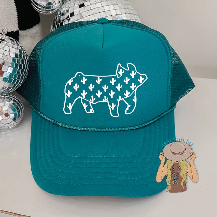Cactus Show Pig Trucker Hat for wholesale by Sweet Valley Tees