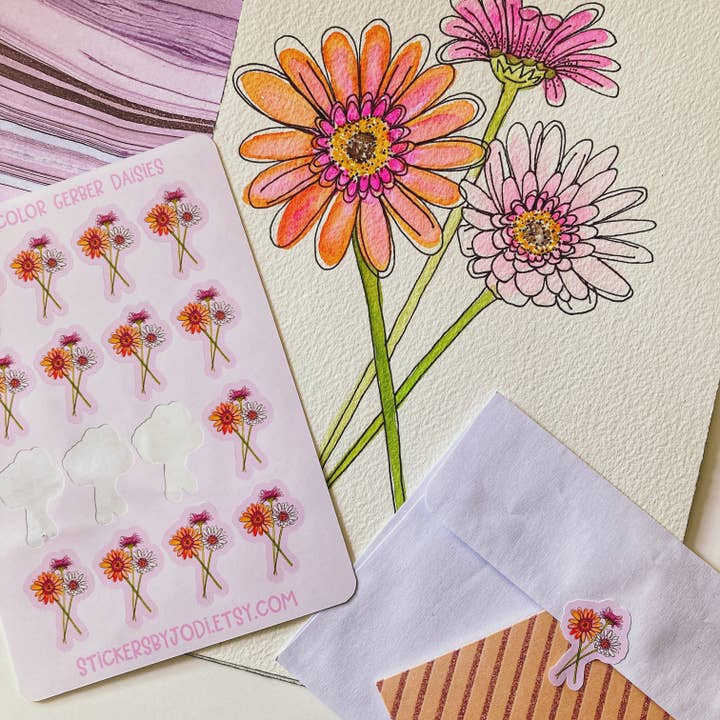 Gerber Daisy Planner Stickerbogen für den Großhandel von stickersbyjodi