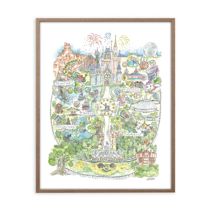 Elizabeth Wade Studio - Wholesale Art Print - Magical Theme Park: Florida Watercolor Map Art Print