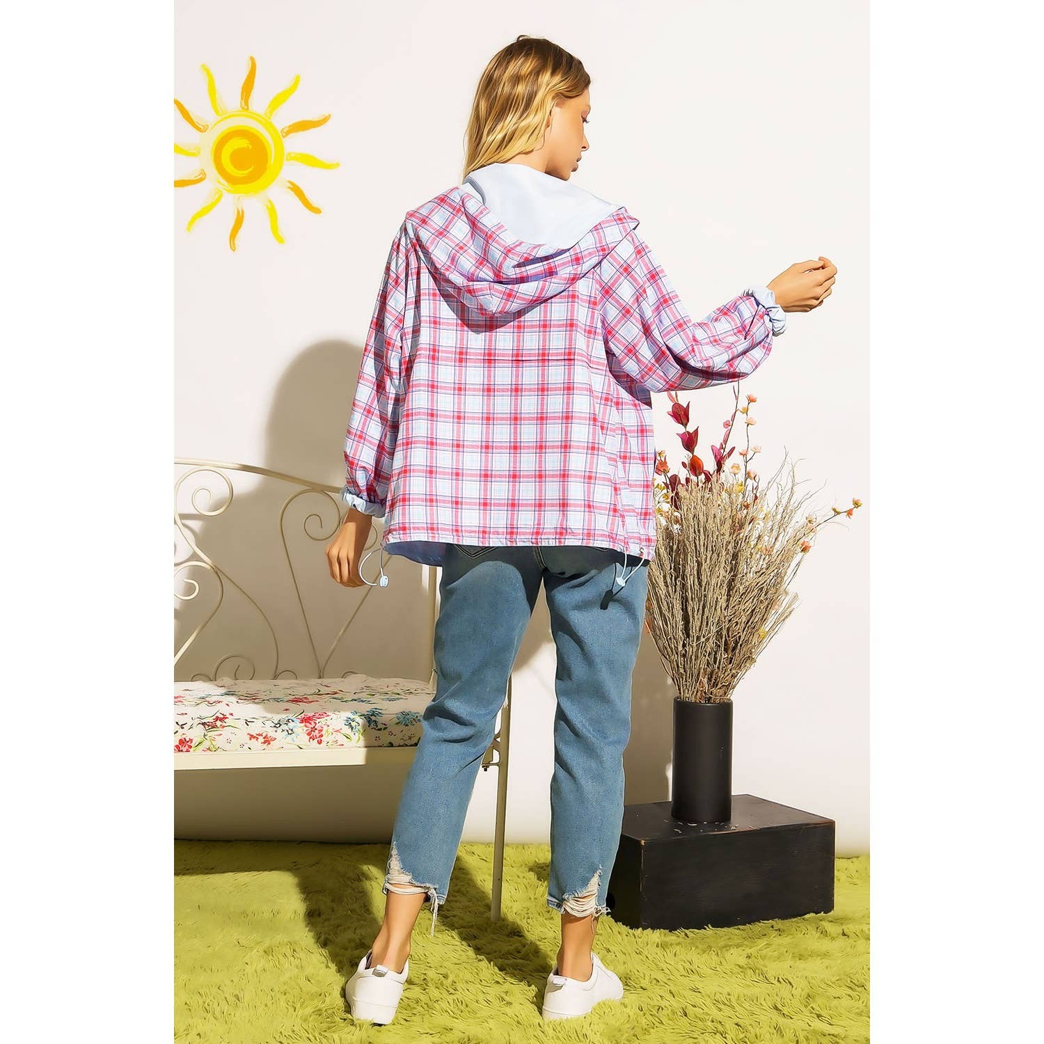 Sweet Generis - Wholesale Windbreaker - Women's - REVERSIBLE CONTRAST PRINT ZIPUP WINDBREAKER HOODIE12