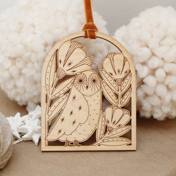 oh, little wren - Wholesale Ornament - wooden arch owl christmas holiday ornaments