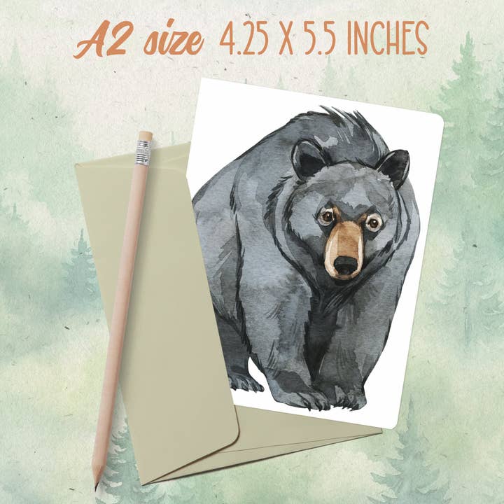 Handmade black bear greeting card for wholesale by Soul Familiar