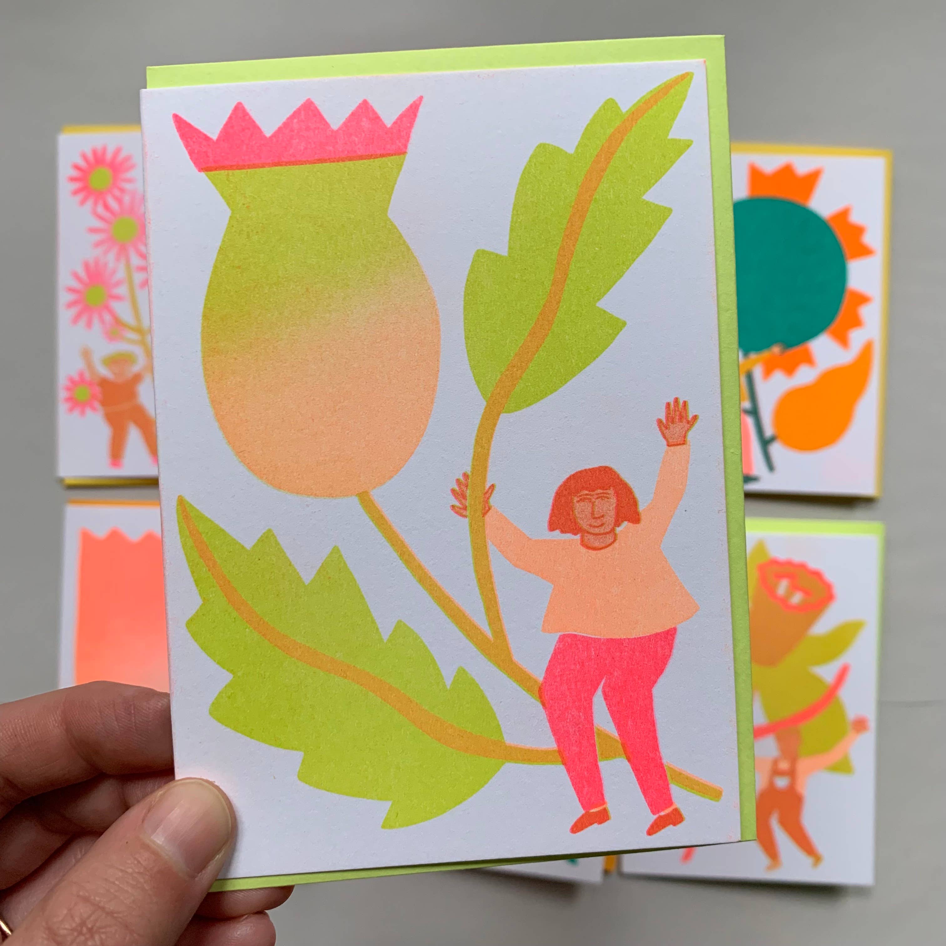 Katie Blanchard Art + Works - Wholesale Everyday Greeting Card - Thistle - Blooming Risograph Mini (4-bar) Card1
