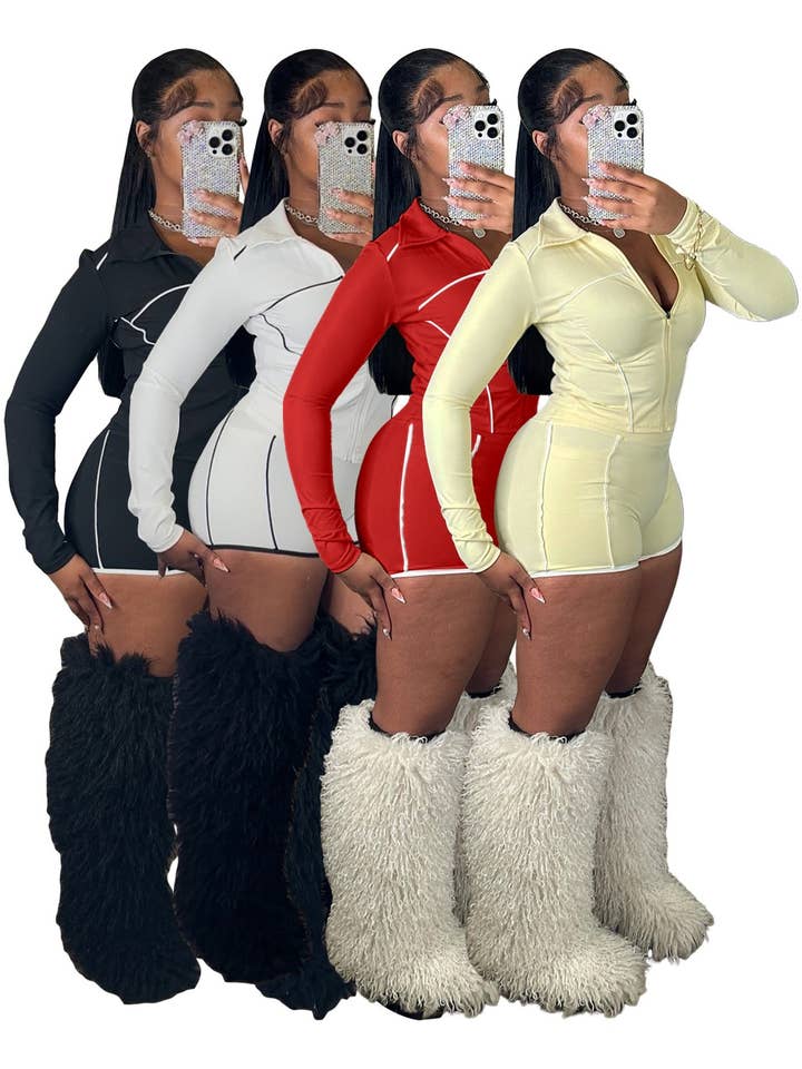 MB Fashion Wholesale - Wholesale Activewear Set - Women's - MB FASHION Two Piece Workout Set - Cropped Zip-Up Jacket & High Waisted Biker Shorts 51033