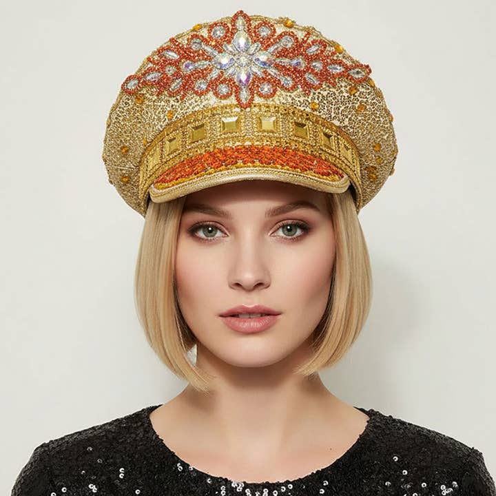 Kapiteinshoed met strass versierd met pailletten voor wholesale door Sensibling Corp.