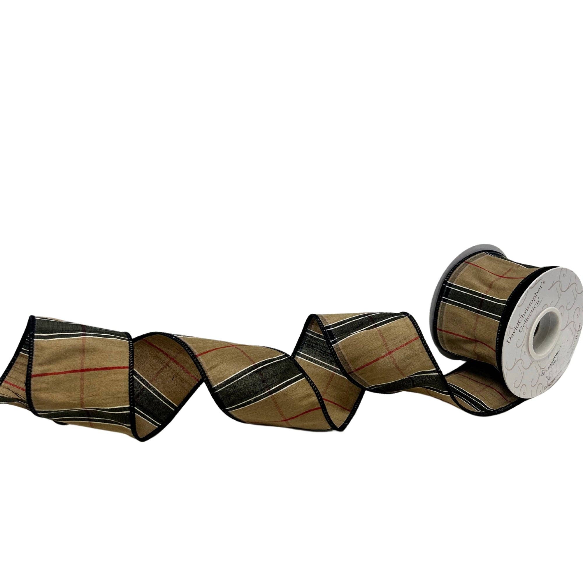 David Christopher's Collection - Wholesale Ribbon - Gift Wrapping - Berry Black and Tan Plaid Ribbon 2.5" x 10yd0