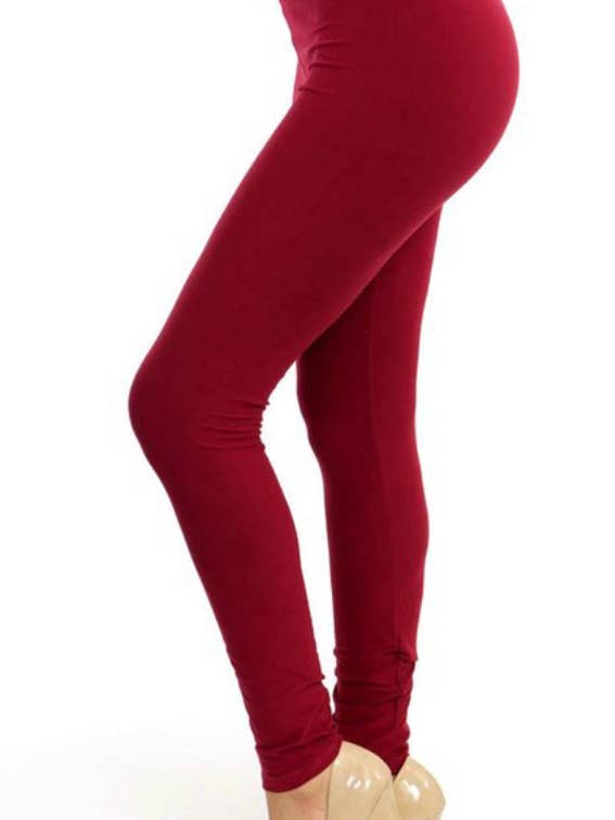 Solid Burgundy Wine Plus Size CURVY Leggings for wholesale by Love 4 Leggings