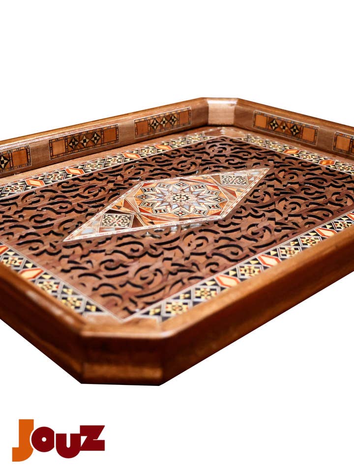 Handmade Tea Coffee Tray, Wooden Mosaic Tray for wholesale by JOUZ
