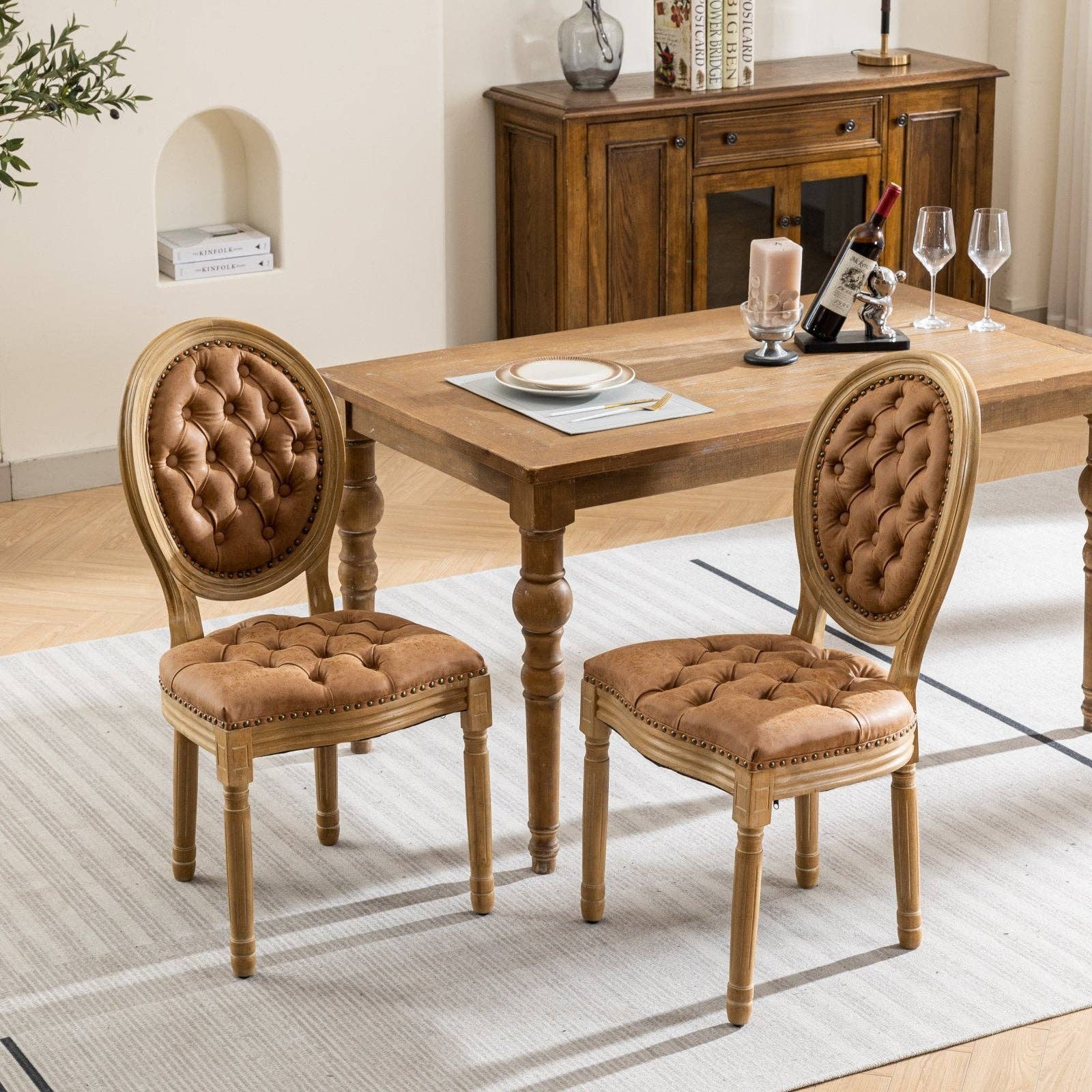 BlakOutlet - Vente Chaises - Ensemble de 2 chaises de salle à manger antiques en bois massif de style français14