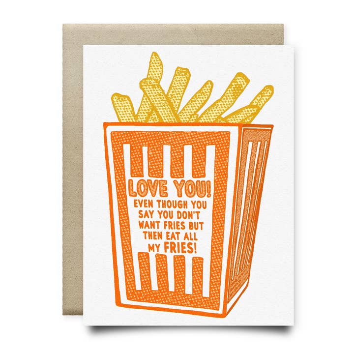 Love You Mais You Eat All My Frites Carte « Orange Box » pour la vente par Anvil Cards