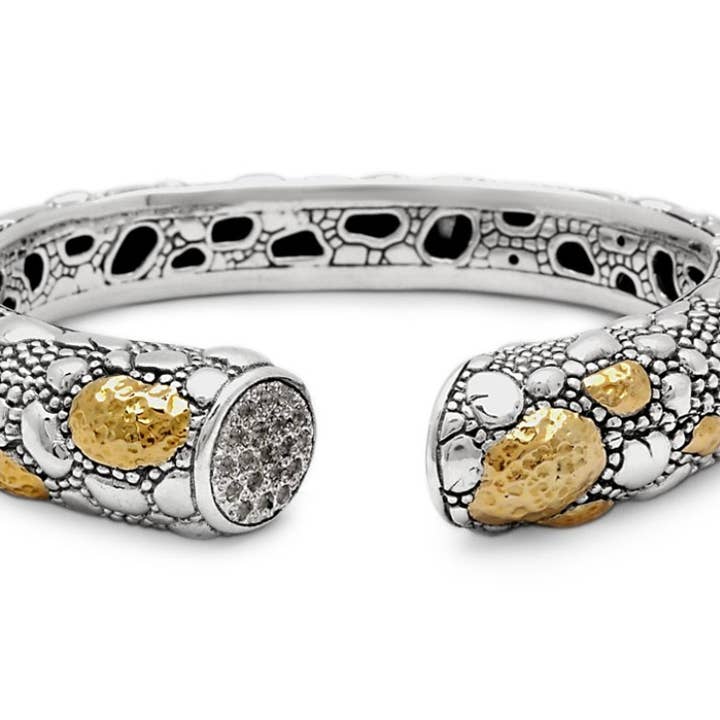 Silver & 18K Yellow Gold Kick Cuff/Hinged Bracelet for wholesale by CYN’S Jewelry