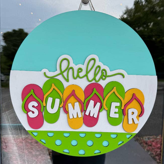 Hello Summer Flip Flop 3D DOOR HANGER - P014128 for wholesale by Paisley Grace Makery