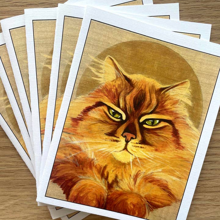 Strange Saints: Chester the Cat blank notecard for wholesale by Christi Sobel