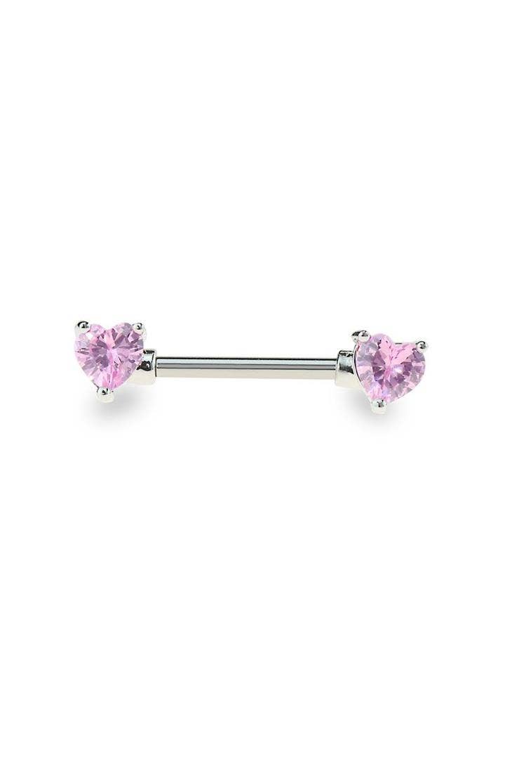 CRAVE - Wholesale Nipple Ring - DOUBLE HEART CZ PRONG SET 316L SURGICAL STEEL NIPPLE BAR3