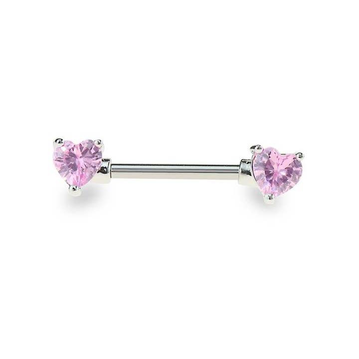 CRAVE - Wholesale Nipple Ring - DOUBLE HEART CZ PRONG SET 316L SURGICAL STEEL NIPPLE BAR3