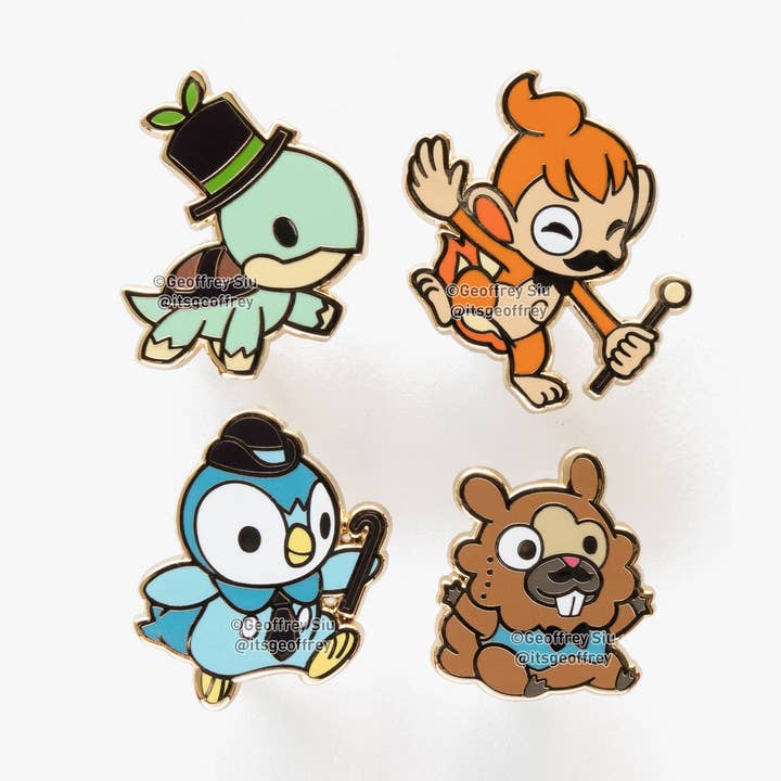 Gentlemon 4 Stecknadeln aus harter Emaille für den Großhandel von Geoffrey Siu Art LLC