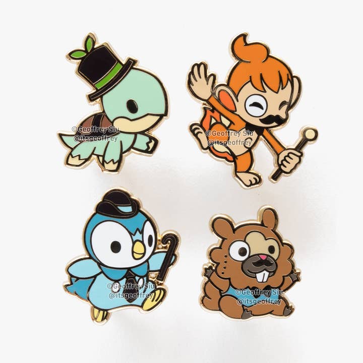Gentlemon 4 Hard Enamel Pins for wholesale by Geoffrey Siu Art LLC