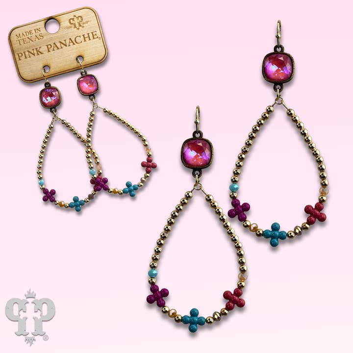 Pink Multi-color flower bead earring with Austrian crystal for wholesale on Faire
