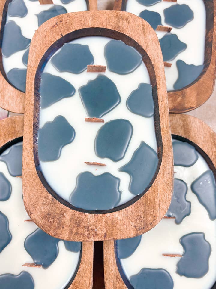 Cow Print Dough Bowl Candle for wholesale by Simply Rustic