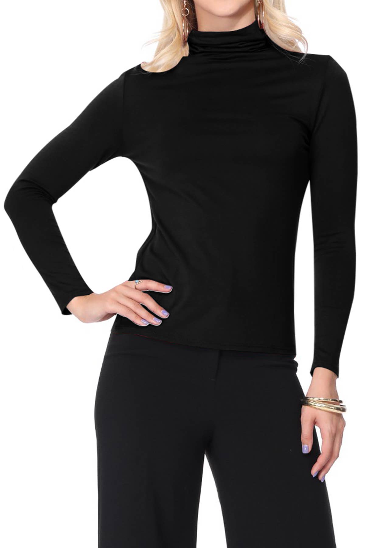 MOA COLLECTION - Wholesale Knit Top - Women's - Solid Color Lightweight Mock Neck Turtleneck Sweater Top8