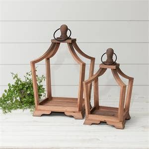 Audrey's Home & Gift - Wholesale Lantern - Natural Wood Arched Lanterns (Set Of 02)