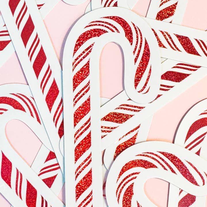 Studio Pop Online - Wholesale Sticker - Candy Cane Glitter Sticker - 5 in x 1.75 in