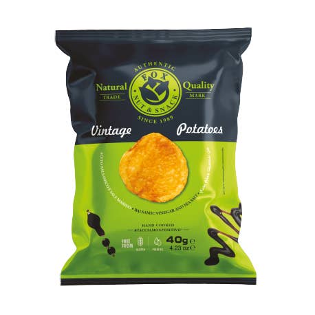 Potatoes Chips Aceto balsamico e sale marino 20 pz x 40 gr per la vendita all'ingrosso da parte di Fox Nut&Snack