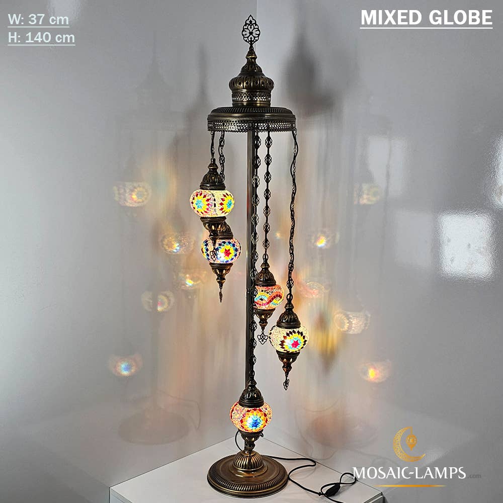 Mosaic Lamps - Wholesale Floor Lamp - 5 Globe Mosaic Floor Lamps, Medium Ball Turkish Mosaic Bedsi8