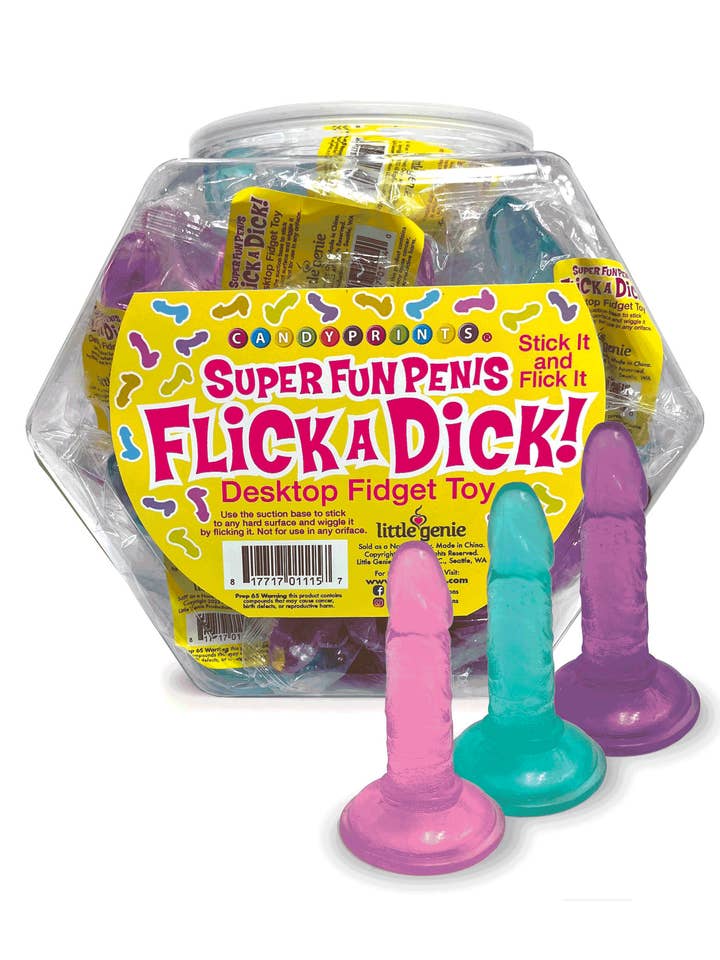 Super Fun Penis Flick a Dick POP Display of 24 for wholesale by Little Genie Productions