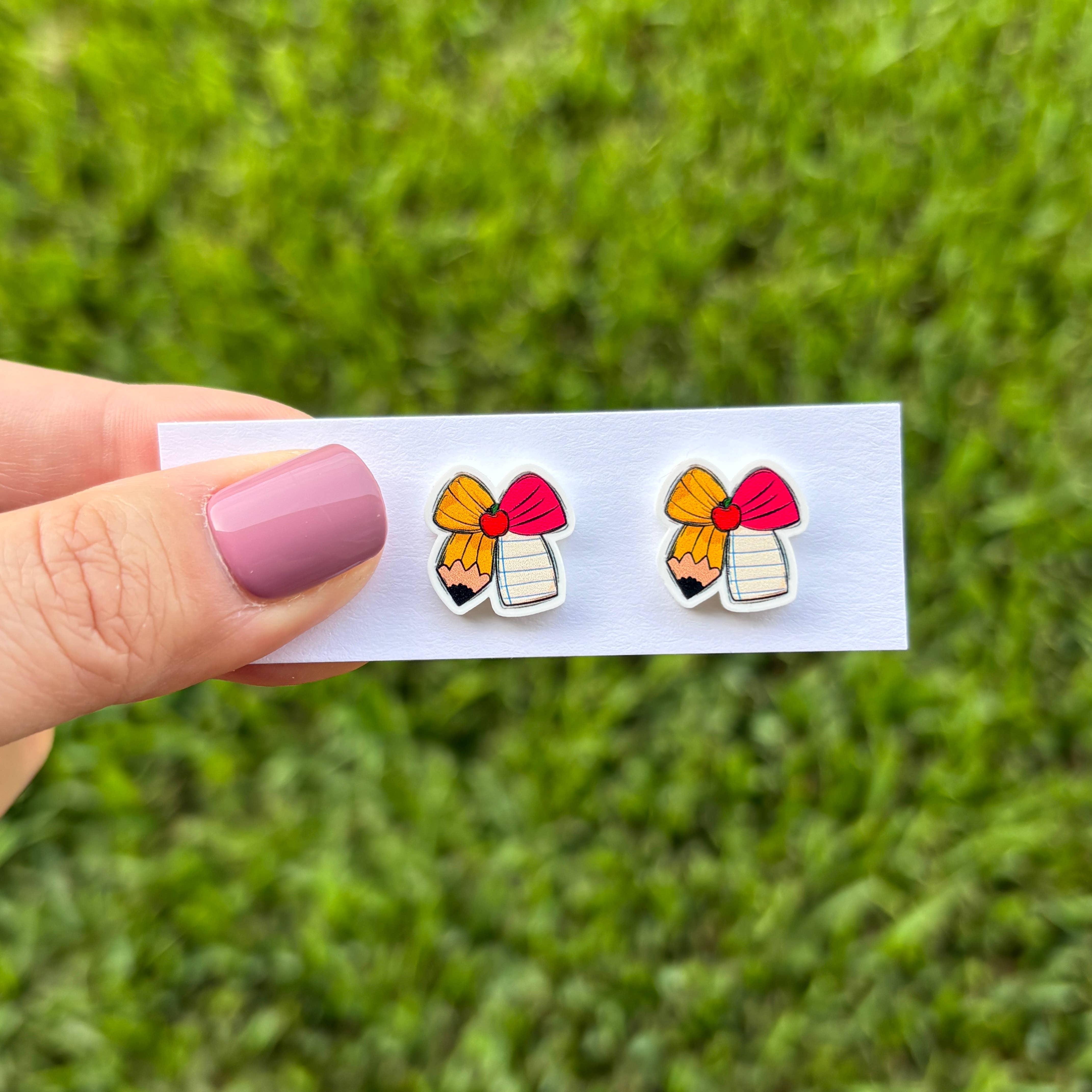 Laser & Color Designs LLC - Wholesale Stud/Post Earrings - Teacher Earrings, School Bow Earrings, Gift for Teacher2