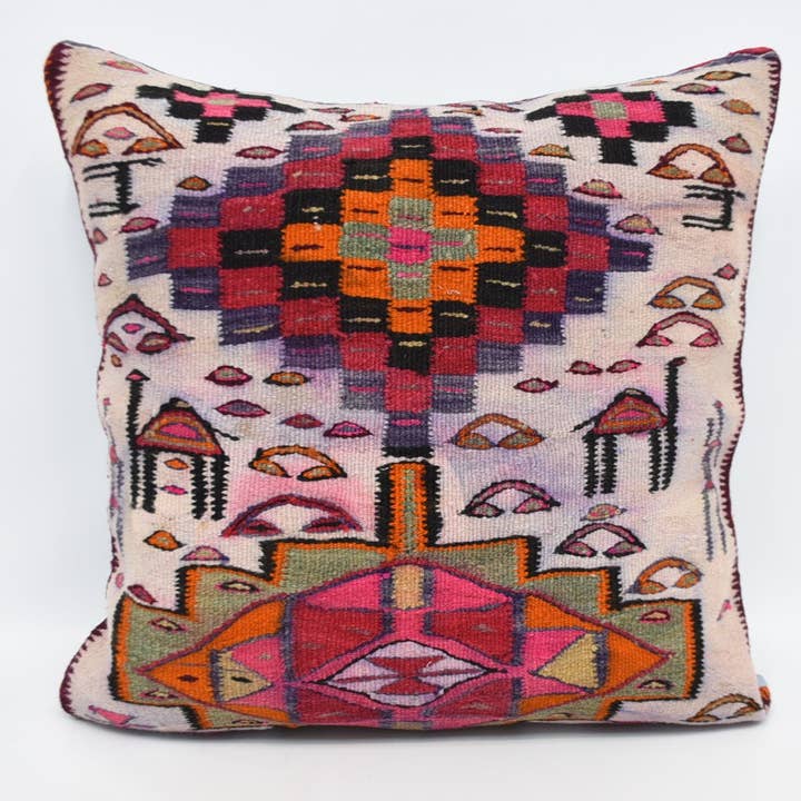 The Loom Wholesale - Vendita all'ingrosso Fodera cuscino decorativo - Cuscino Bohemien Kilim Multicolore, 28x28 pollici Lana0